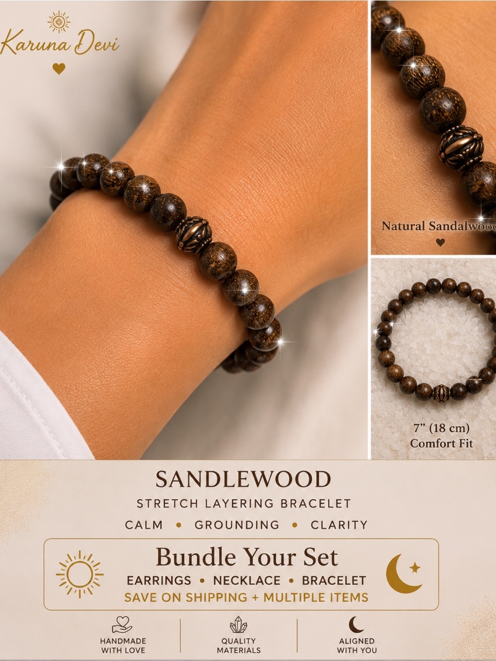 2 for $30 Sandalwood Stretch Layering Bracelet - Natural Brown